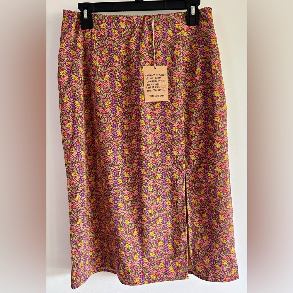 Toad&Co Sunkissed Midi Skirt in Sea Blue Clustered Print Medium M NWT RARE